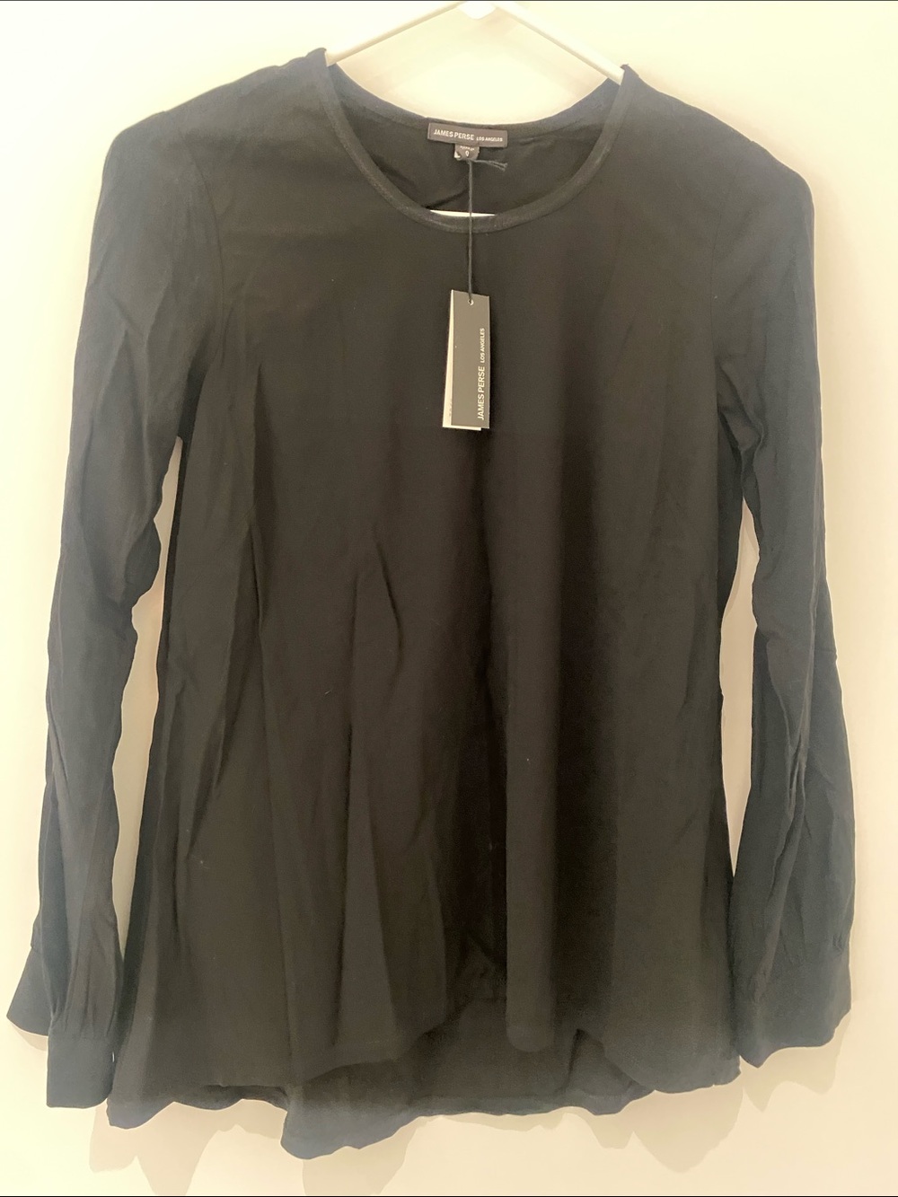 NWT James Perse Pullover Crewneck Hi Low Blouse Top Shirt Black Size 0